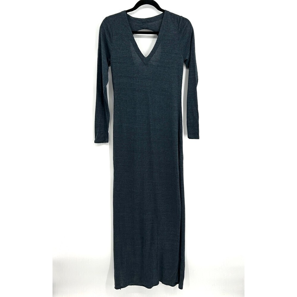 NWT CHASER Blue Long Sleeve Open Back V-Neck Side Slit Maxi Jersey Dress Medium